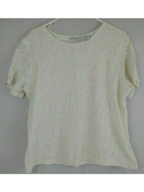 Worthington Woman Ivory Embroidered Short Sleeved Blouse Size XL